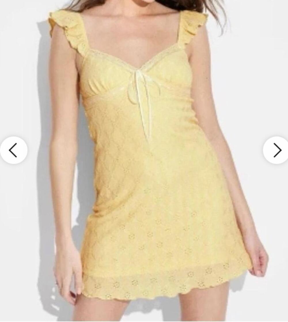 Wild Fable Eyelet Ruffle Strap Tie Front Cami Slip Tank Dress Butter Yellow L